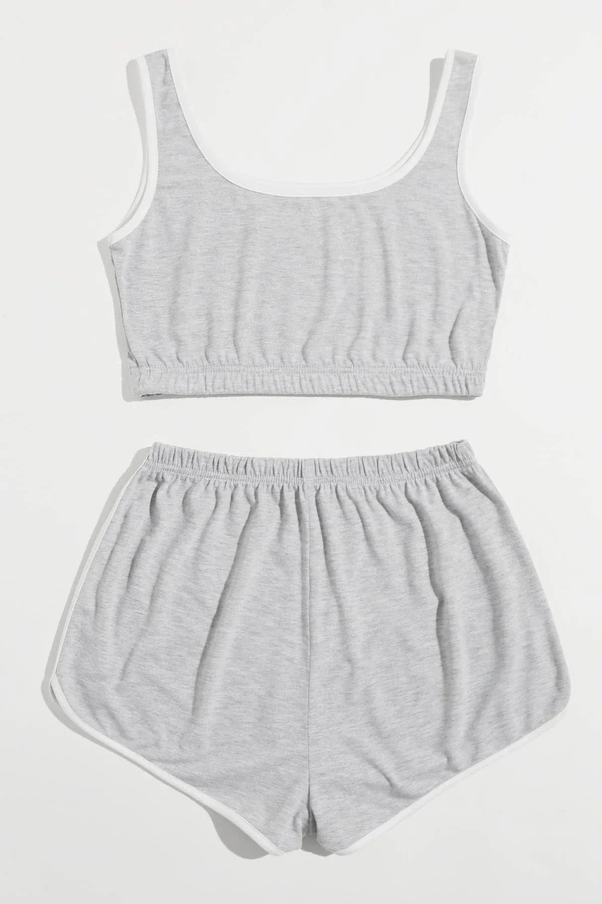 Kadın Gri Askılı Crop Top ve Şortlu Gecelik Takım görsel 2