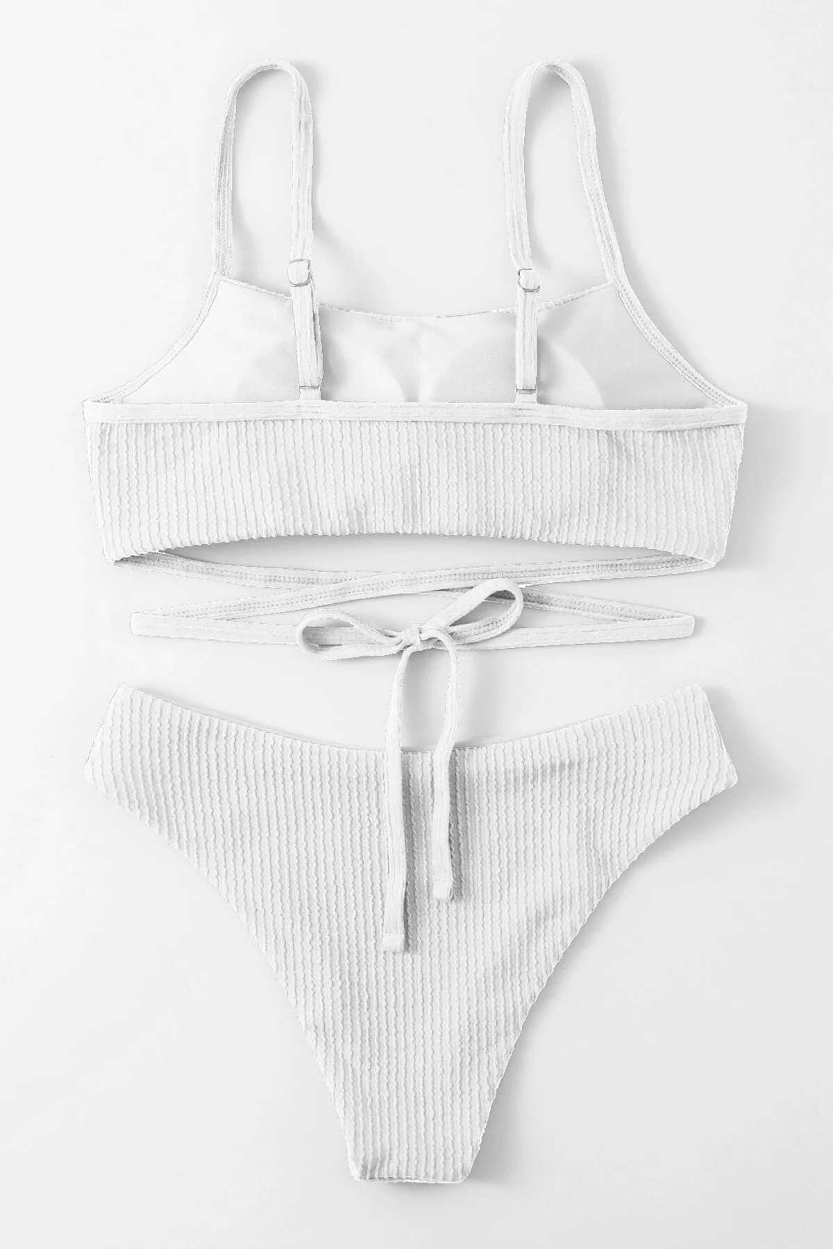 Kadın Beyaz Çapraz Bağlama Detaylı Yüksek Bel Bikini Takımı görsel 2