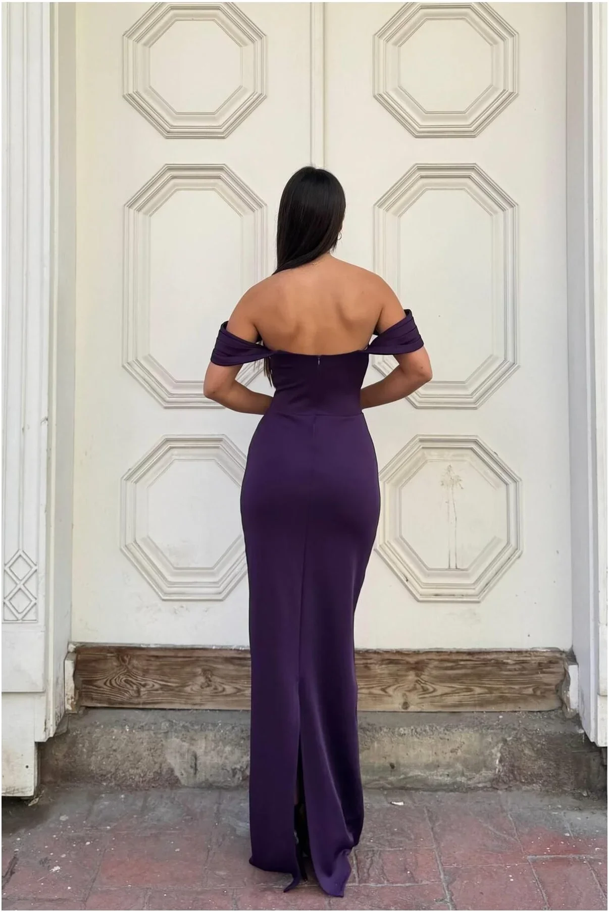 Kadın Modern Dik Yaka Payetli Maxi Uzun Kollu Abiye Elbise görsel 2