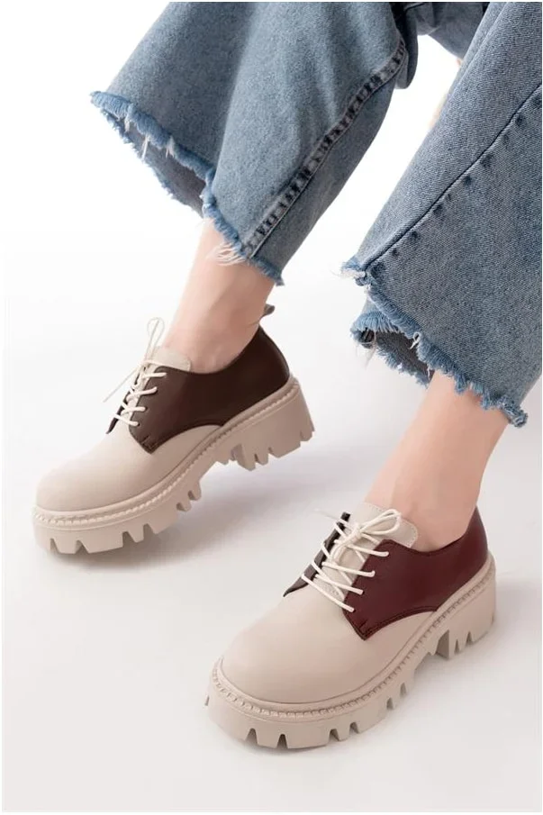 Kadın Loafer Garni Hafif Ayakkabı Ayakkabı Bağcıklı Tabanlı Yüksek Casual