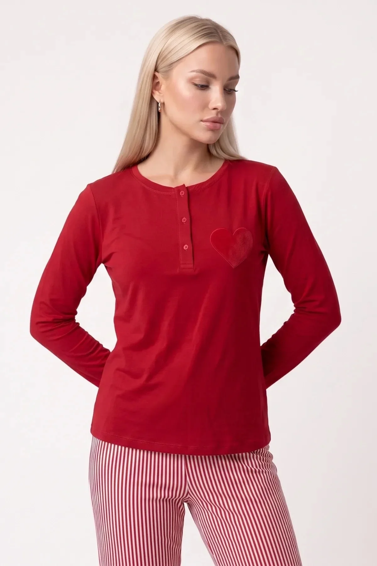 Pjs 30148 Kadın Uzun Kol Kalpli Pijama Takımı görsel 2