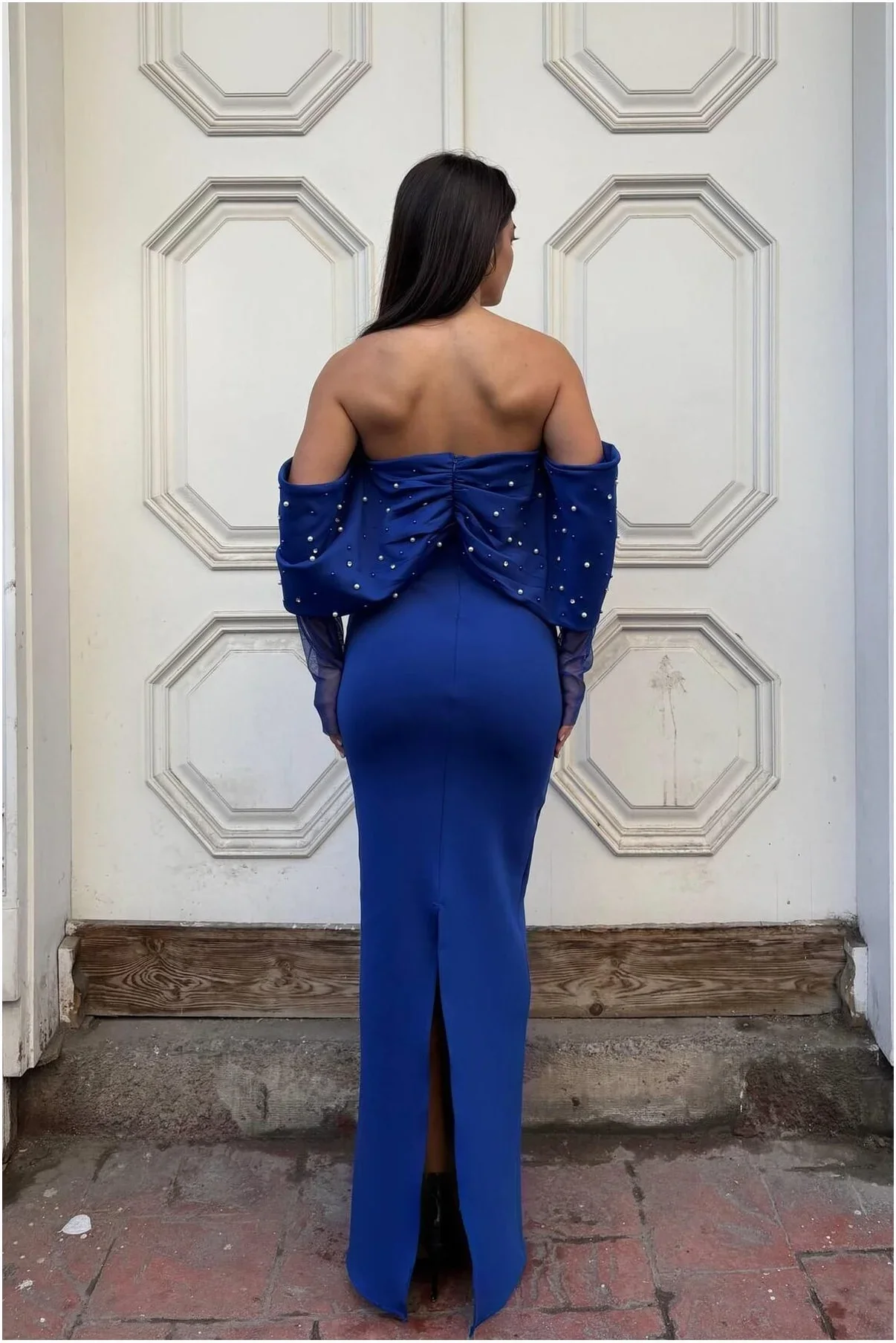 Kadın Trend Model Esnek Tül Kumaş Straplez Abiye Elbise görsel 2