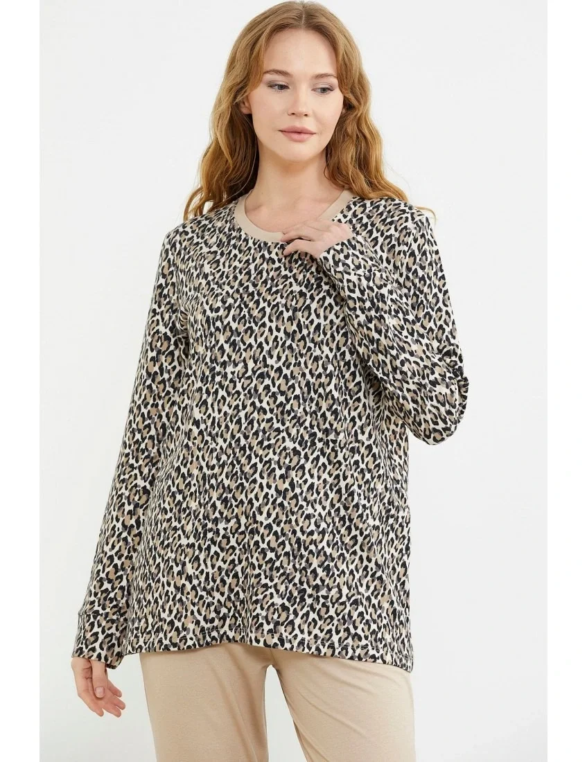 Sementa 76413 Rahat Kalıp Leopar Kombinli Pijama Takım
