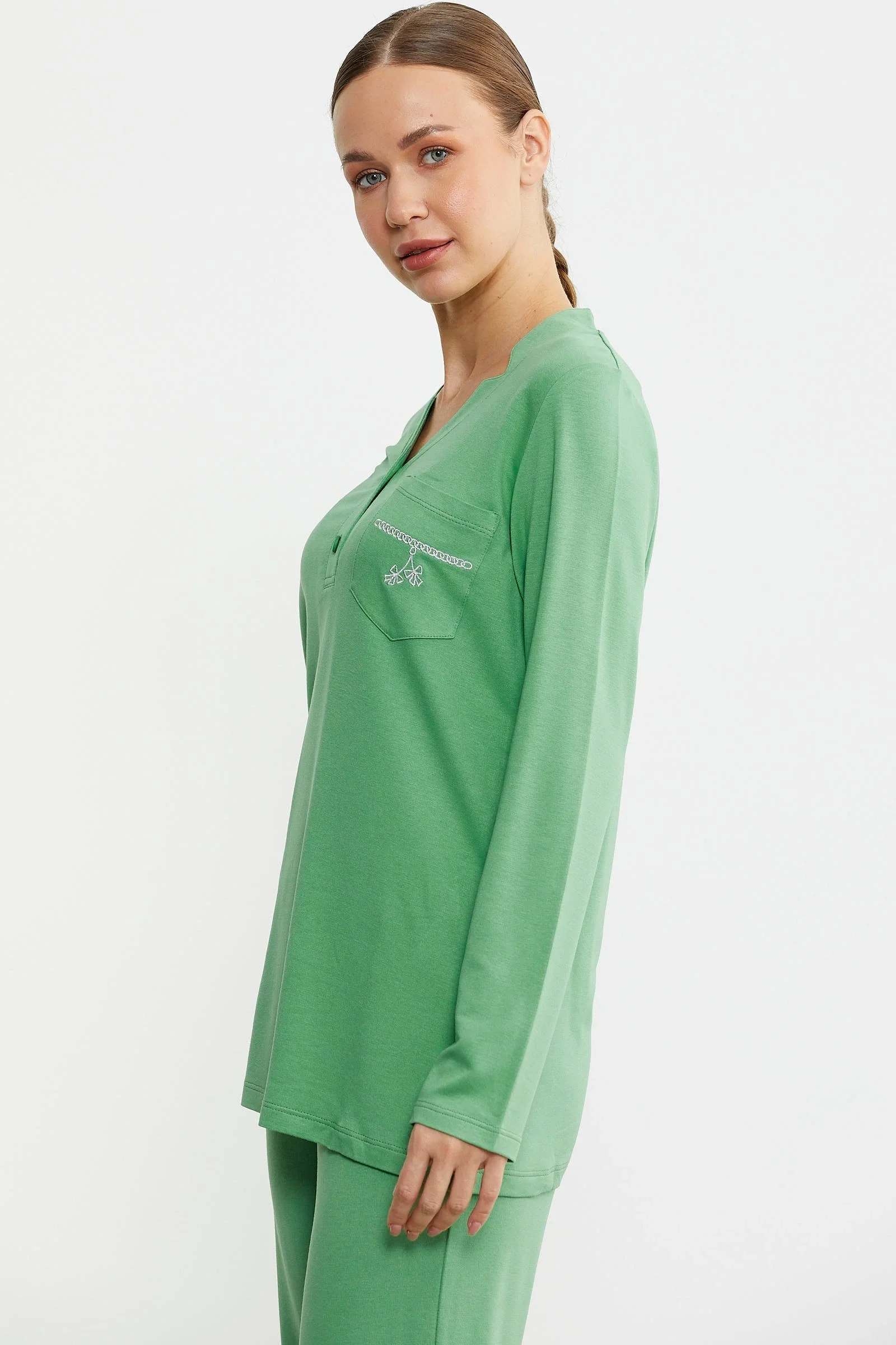 Sementa 76438 Yarım Düğmeli Cep Detaylı Pijama Takım görsel 4