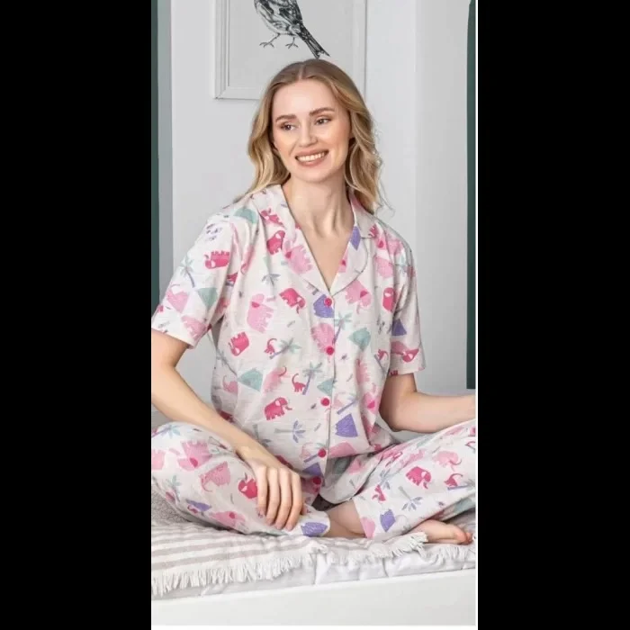 Freshness 107 Fil Desenli Patlı Kısa Kol Pijama Takımı görsel 2