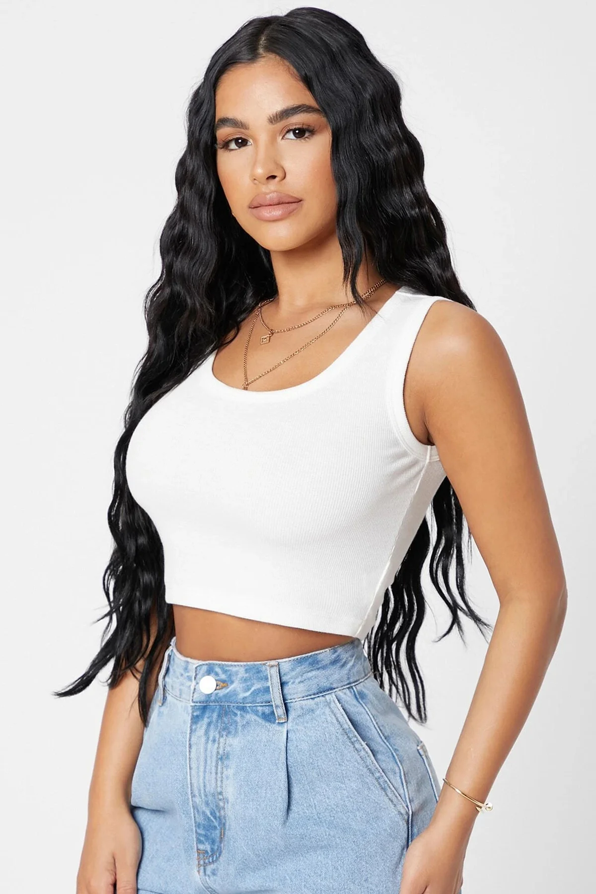 Kadın Beyaz Kare Yaka Crop Top Bluz görsel 5