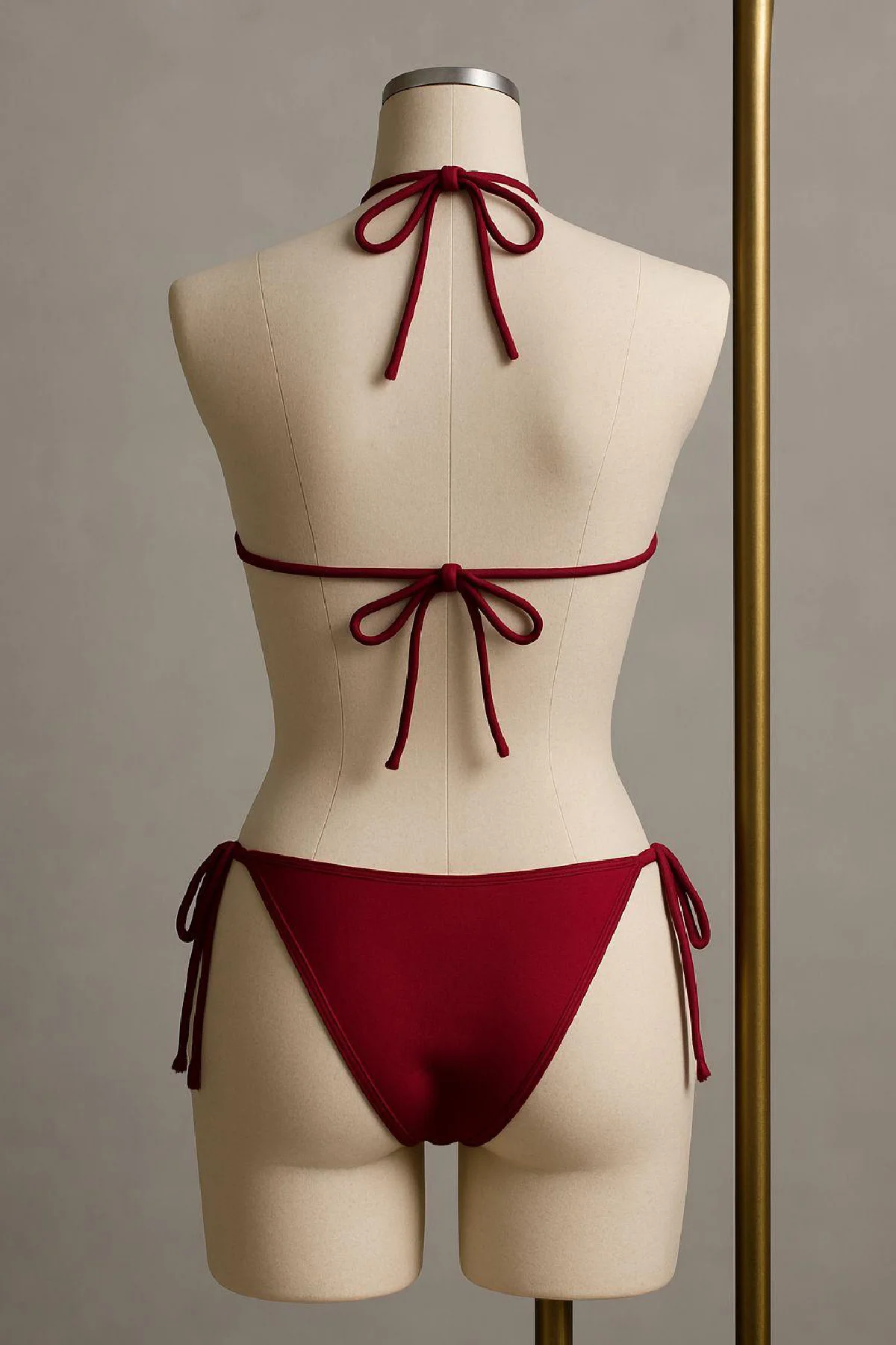 Kadın Bordo Yandan ve Boyundan Bağlamalı Bikini Mayo Takımı görsel 3