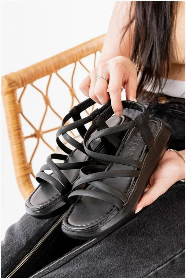 Kadın Sandalet Topuklu Lastikli Rahatlatıcı Dolgu Açık görsel 4
