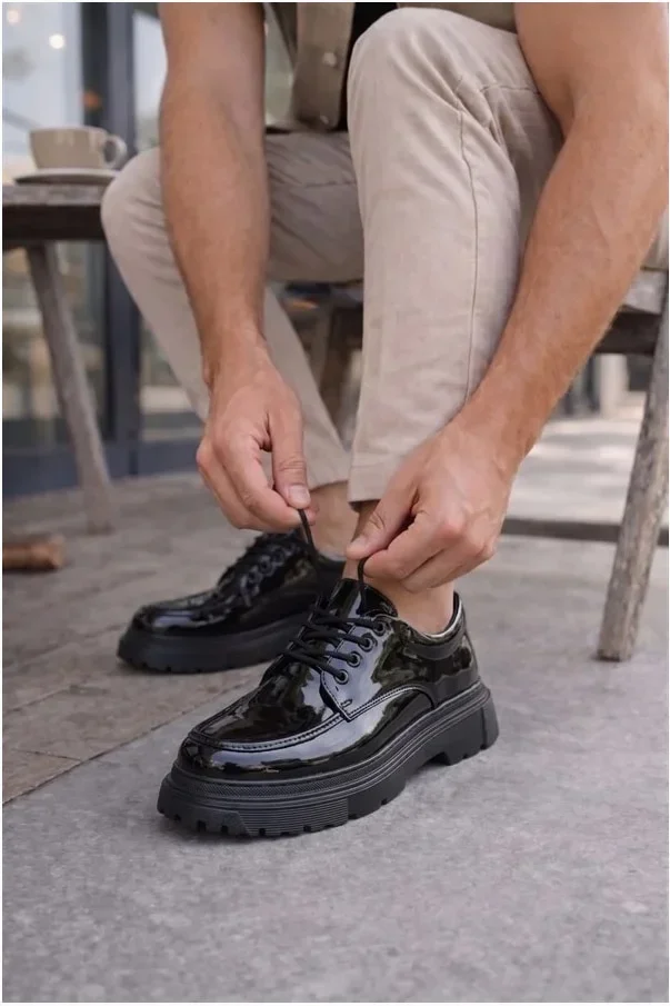 Erkek Rugan Ayakkabı Ayakkabı Bağcıklı Şehir Klasik Casual Dengeli görsel 2