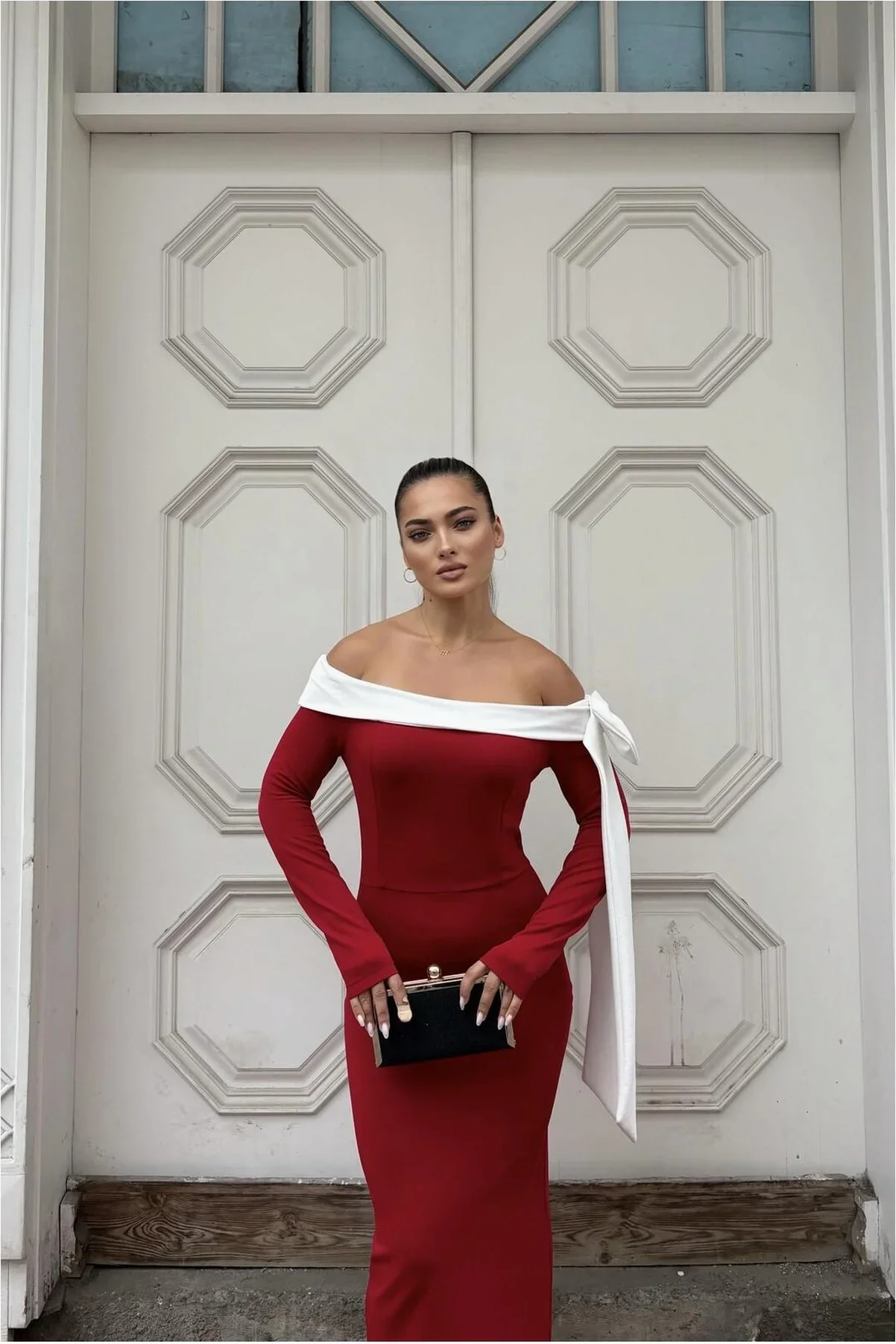 Kadın İnce İşçilik Krep Kumaş Straplez Abiye Elbise görsel 2