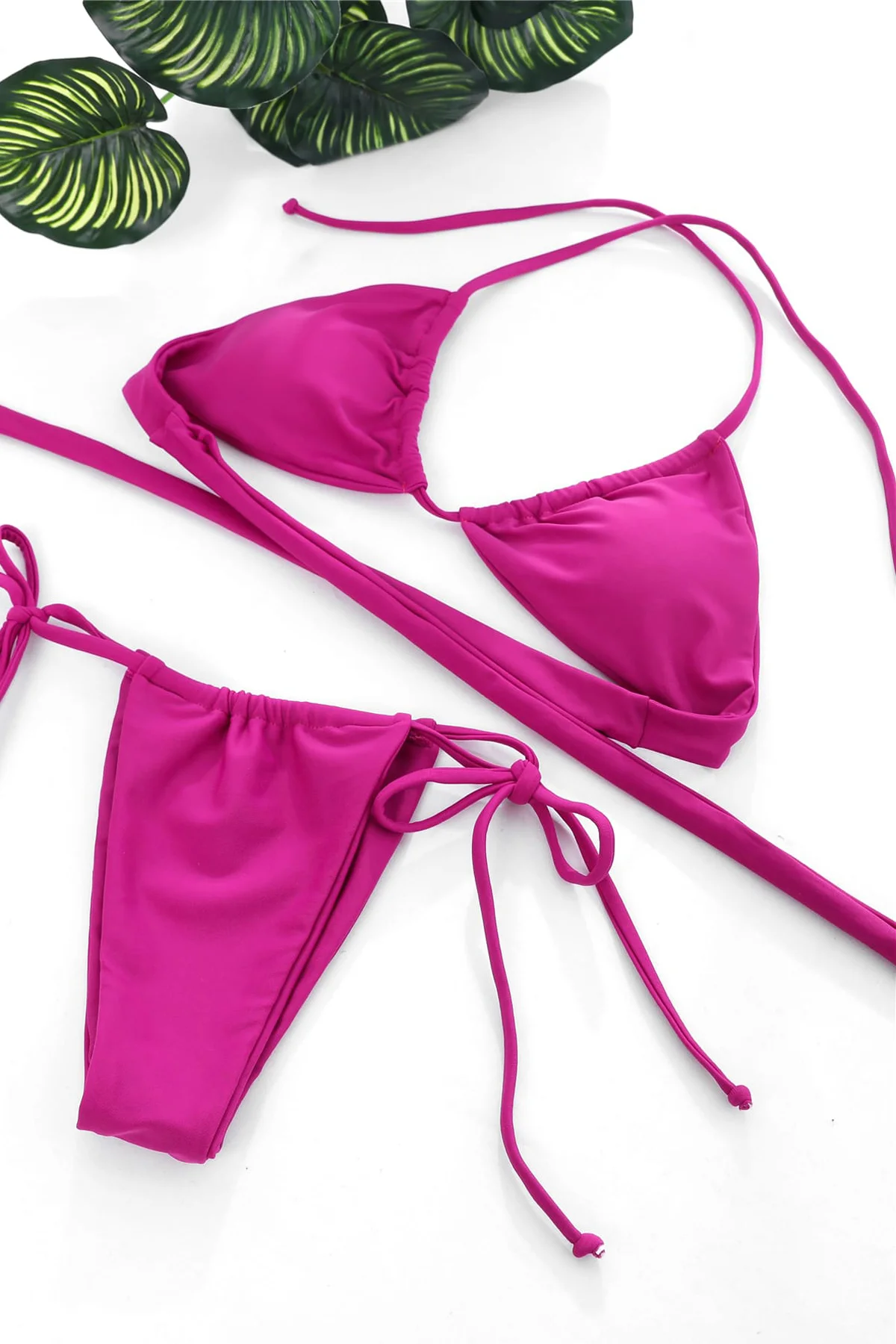 Kadın Fuşya Yandan Bağlamalı Tangalı Üçgen Bikini Mayo Takımı görsel 2