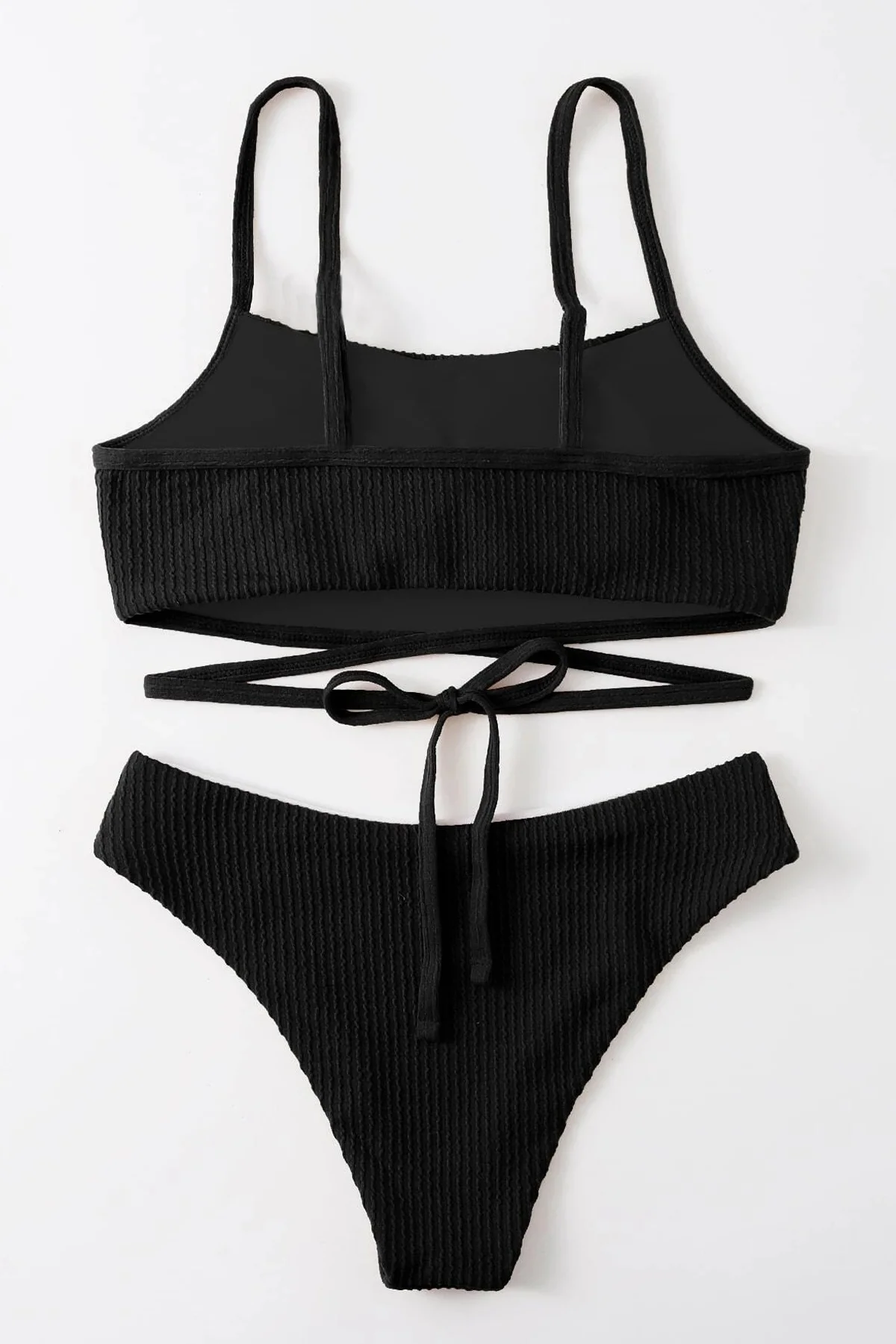 Kadın Siyah Çapraz Bağlama Detaylı Yüksek Bel Bikini Takımı görsel 5