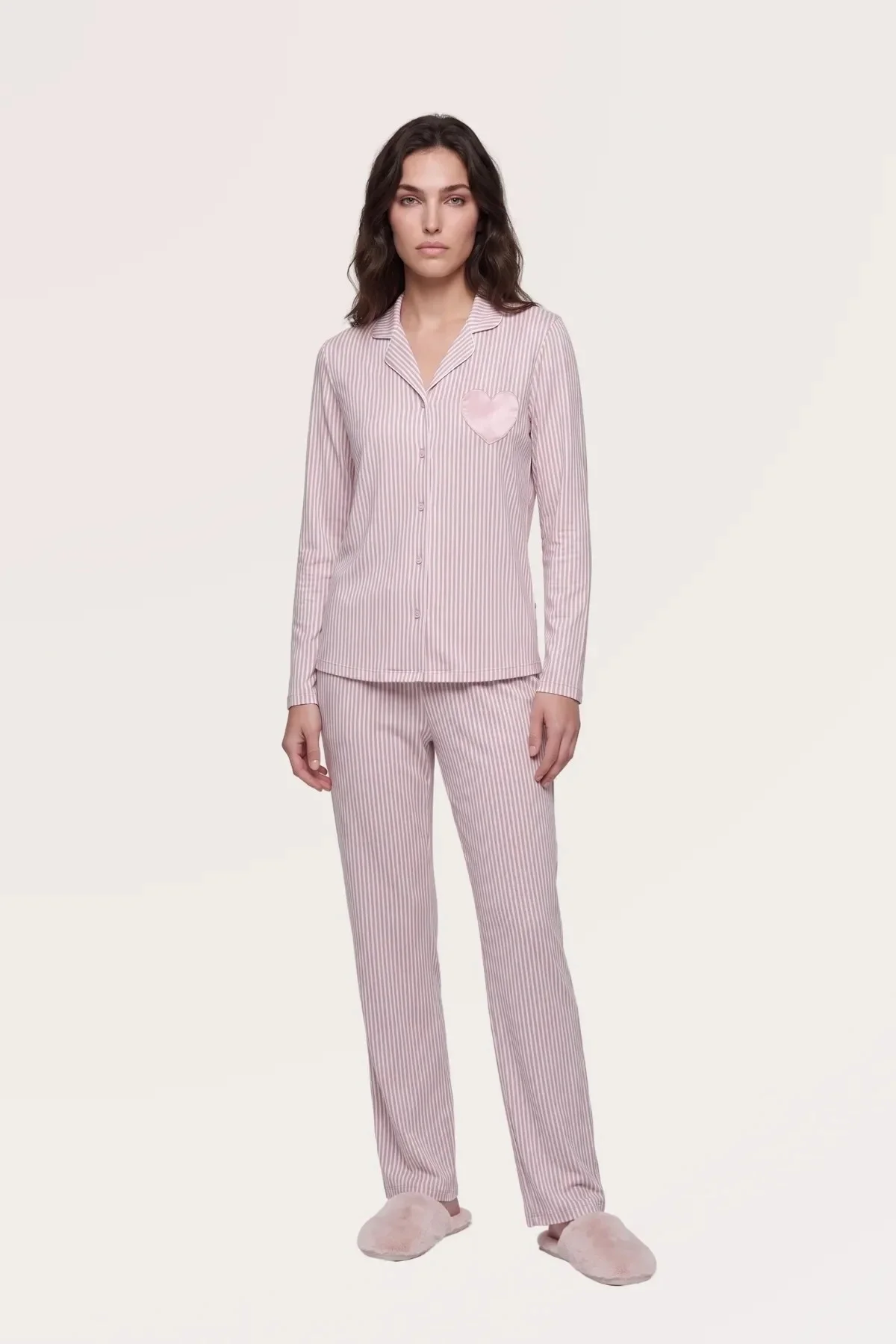 Pjs 30145 Kadın Uzun Kol Çizgili Pijama Takımı