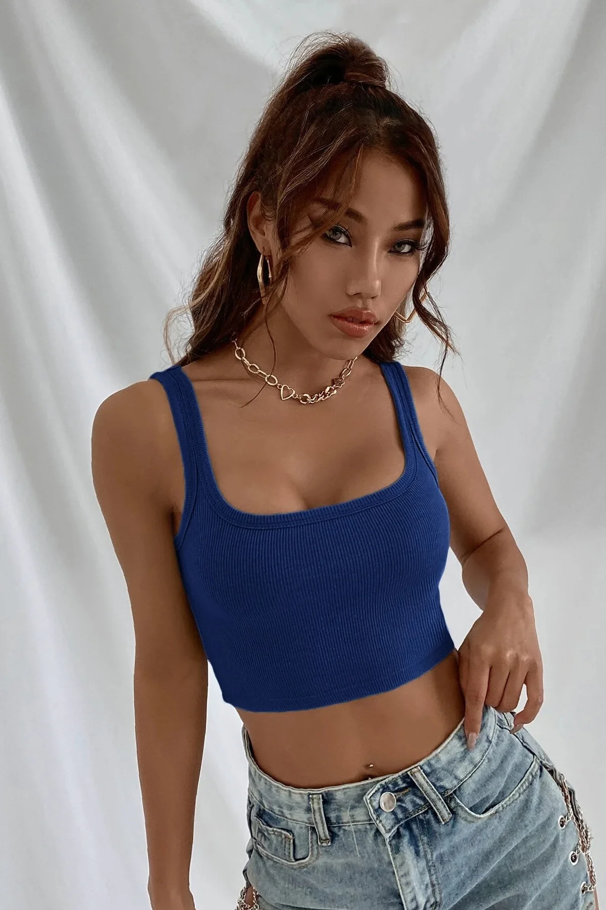 Kadın Lacivert Kalın Askılı Crop Top Büstiyer görsel 4