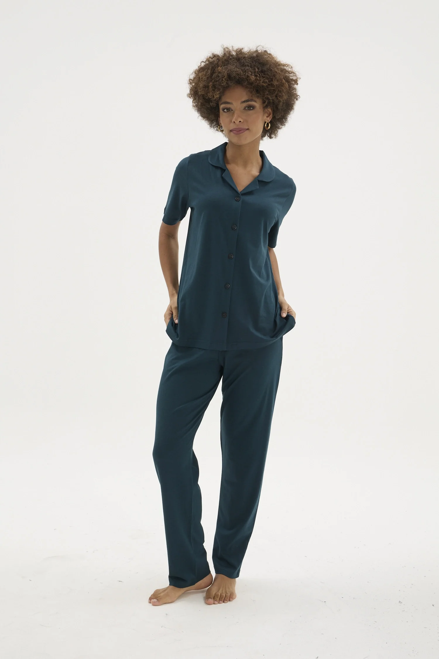 Kocabey KKT-26150K Kadın Apaj Yaka Boydan Düğmeli Pijama Takımı görsel 2