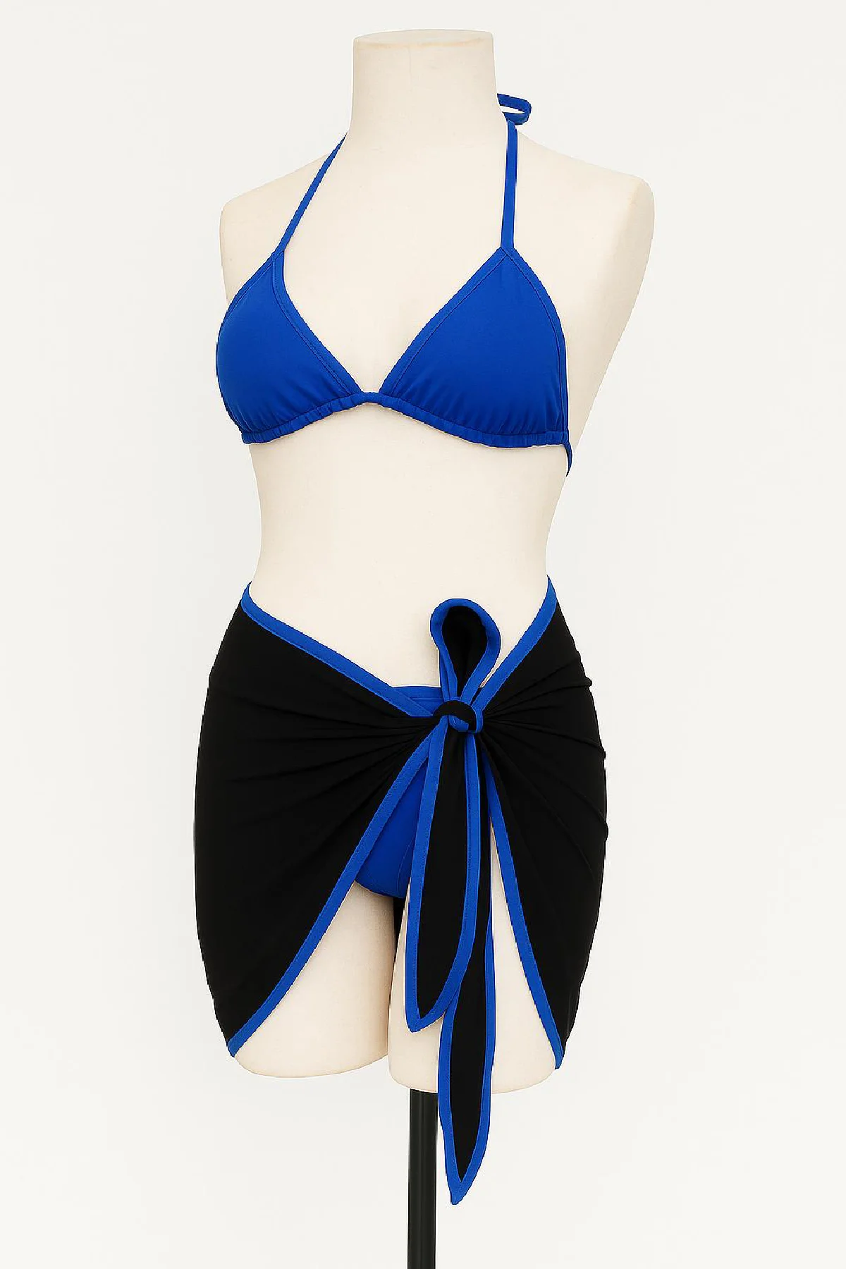 Kadın Mavi Pareolu Yandan ve Boyundan Bağlamalı 3'lü Bikini Takımı görsel 2