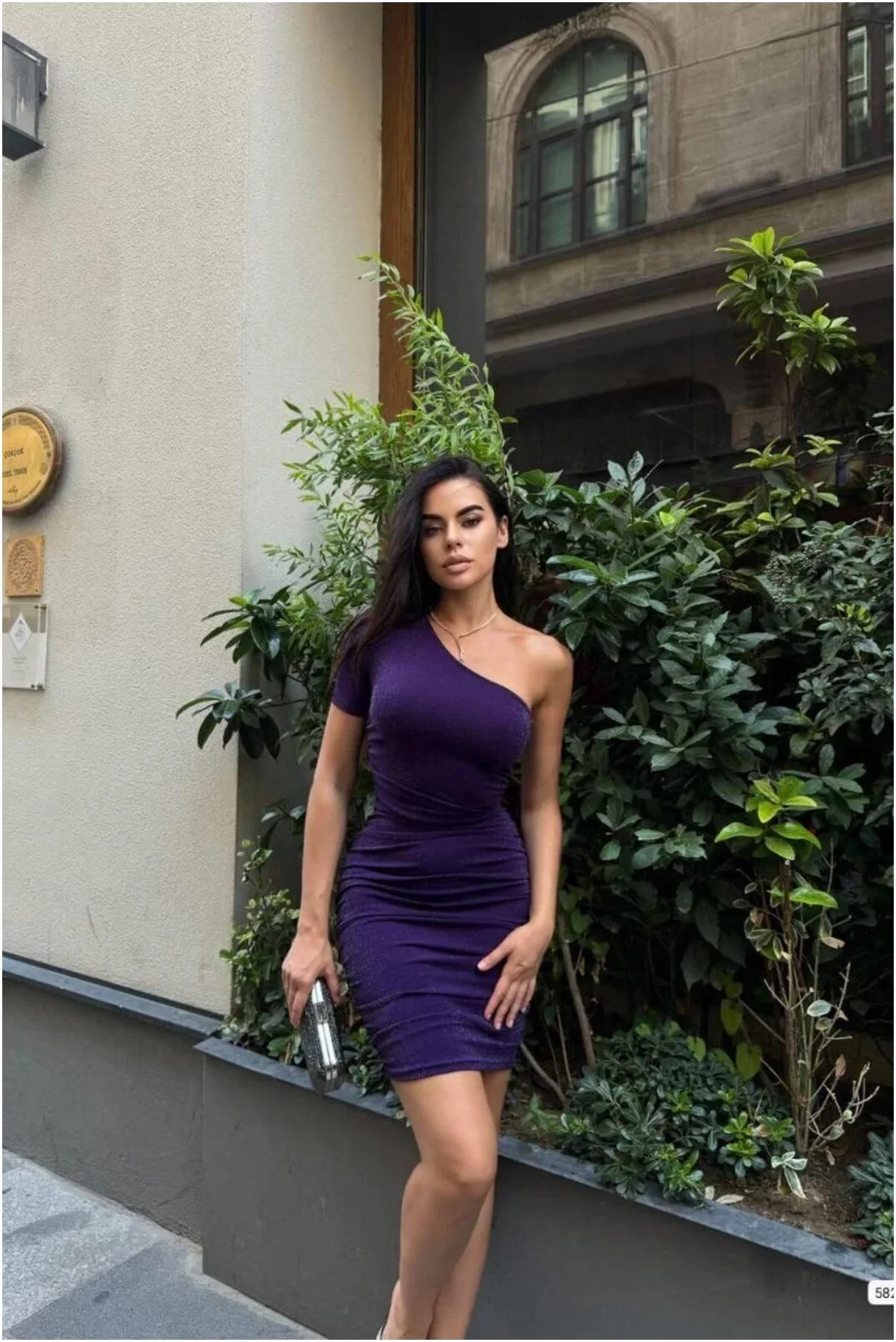 Kadın Trend Tasarım Krep Kumaş Tek Omuz Abiye Elbise görsel 5