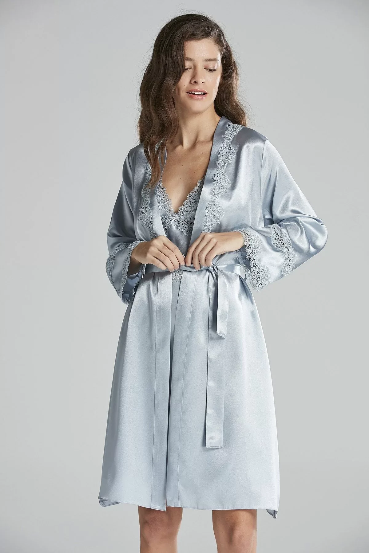 Pierre Cardin 6965 Bayan 6'lı Saten Gecelik Sabahlık görsel 7