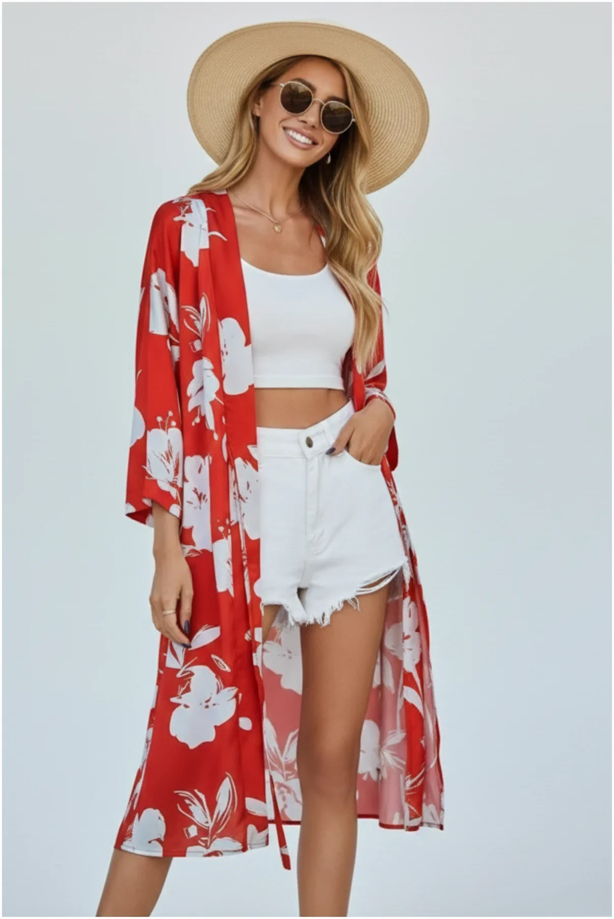 Kadın Belden Bağlamalı Şık Kimono görsel 2