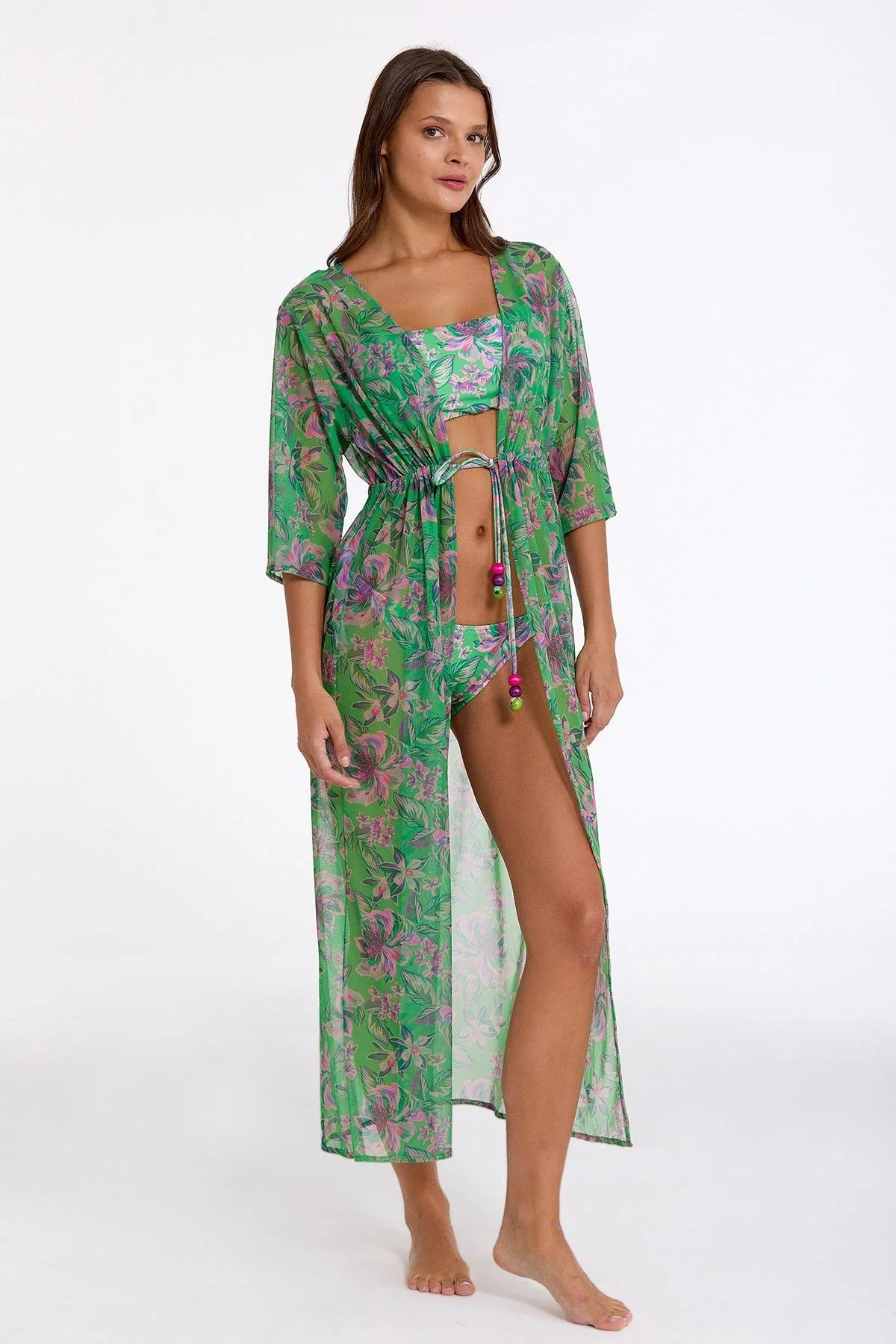 Argento 2106-3014 Kadın Önü Açık Uzun Kaftan görsel 2