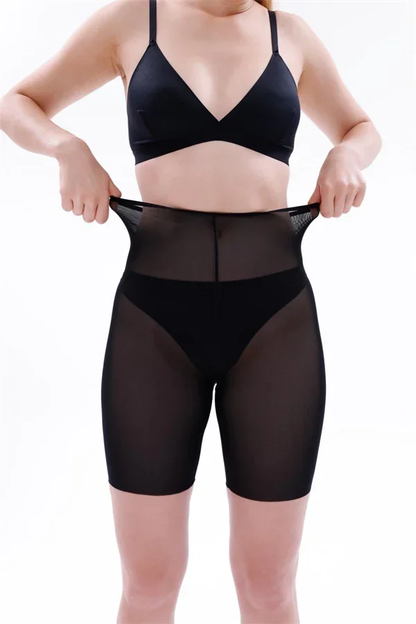 Siyah Lazer Tül Toparlayıcı Paçalı Boxer Hayalet Korse görsel 5