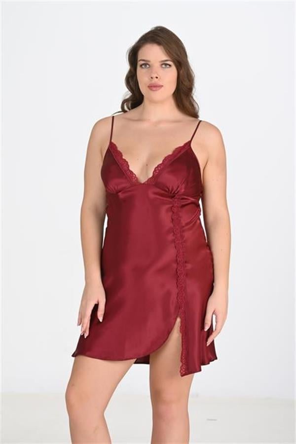 Ahu-2li-Bordo-Sabahlik-Takimi-Bigsize-62-e034 Premium Büyük Beden Saten Dantel İşlemeli Bordo 2’li Gecelik Sabahlık Takımı Bigsize - Görsel 1