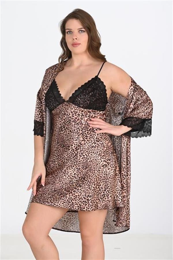 Ahu-2li-Leopar-Sabahlik-Takimi-Bigsize-6-1bac Premium Büyük Beden Saten Dantel İşlemeli Leopar 2’li Gecelik Sabahlık Takımı Bigsize - Görsel 1
