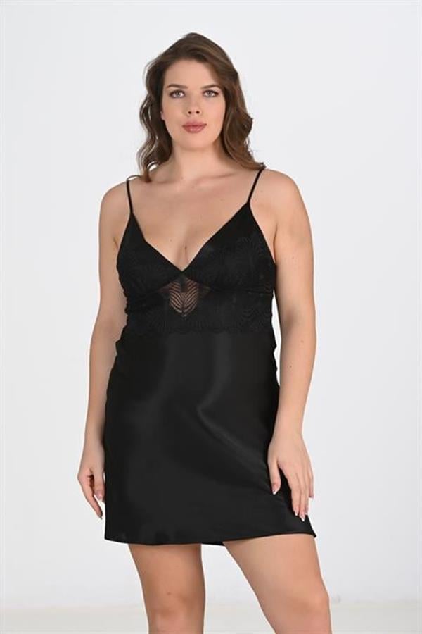 Ahu-2li-Siyah-Sabahlik-Takimi-Bigsize-62-30c4 Premium Büyük Beden Saten Dantel İşlemeli Siyah 2’li Gecelik Sabahlık Takımı Bigsize - Görsel 1