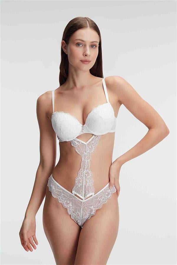 Anil-4840-Fantezi-Destekli-Balenli-Kapli-b508 Destekli Balenli Kaplı Dantel Detaylı Sütyen Slip İç Çamaşırı Takımı - Görsel 1