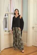 Çiçek Yaprak ve Etnik Desenli Dantelli 3’lü Pijama Takımı - Görsel 10