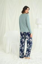 Çiçek ve Yaprak Desenli Baskılı Pijama Takımı - Görsel 5