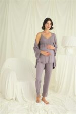 Dantelli Hamile Lohusa 3’lü Pijama Takımı - Görsel 4