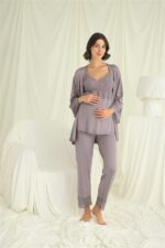 Dantelli Hamile Lohusa 3’lü Pijama Takımı - Görsel 2