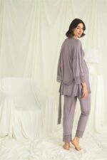 Dantelli Hamile Lohusa 3’lü Pijama Takımı - Görsel 5