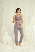 Dantelli Hamile Lohusa 3’lü Pijama Takımı - Görsel 7