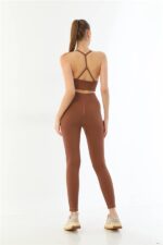 Kahve MI Emay 3921 Soft Seamless Ripli Tayt Yoga Takımı - Görsel 2