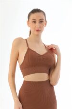 Kahve MI Emay 3921 Soft Seamless Ripli Tayt Yoga Takımı - Görsel 3
