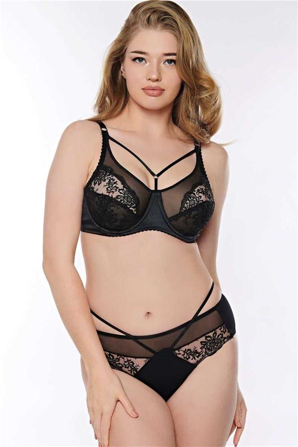 Kadin-Balenli-Desteksiz-Dolgusuz-Toparla-7715 Balenli Desteksiz Dolgusuz Toparlayıcı Yaka Detaylı Dantelli Küçültücü Sütyen ve Slip Takım - Görsel 1