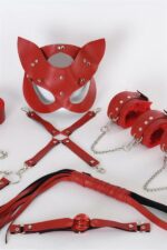 Kırmızı İçi Tüylü Maske,Kol,Bacak,Ağız Topu,,Tasma Harness Set - Görsel 2
