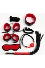 Kırmızı/Siyah İçi Tüylü Deri 7’li Harness Set - Görsel 2