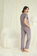 Kısa Kollu V Yakalı Dantelli Pijama Takımı - Görsel 7