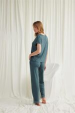 Kısa Kollu V Yakalı Dantelli Pijama Takımı - Görsel 4
