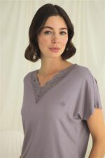 Kısa Kollu V Yakalı Dantelli Pijama Takımı - Görsel 6