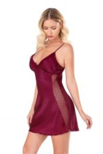 Bordo Kısa Saten Gecelik 8105 - Görsel 2
