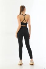 Siyah MI Emay 3921 Soft Seamless Ripli Tayt Yoga Takımı - Görsel 2