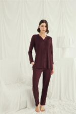 Uzun Kollu Boydan Düğmeli V Yaka Pijama Takımı - Görsel 2