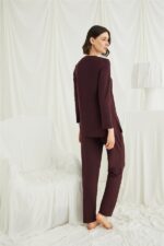 Uzun Kollu Boydan Düğmeli V Yaka Pijama Takımı - Görsel 5
