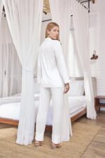 Uzun Kollu Önü Düğmeli Gömlek Yaka Pijama Takımı - Görsel 8