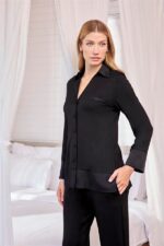 Uzun Kollu Önü Düğmeli Gömlek Yaka Pijama Takımı - Görsel 4