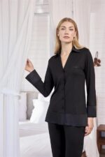 Uzun Kollu Önü Düğmeli Gömlek Yaka Pijama Takımı - Görsel 5